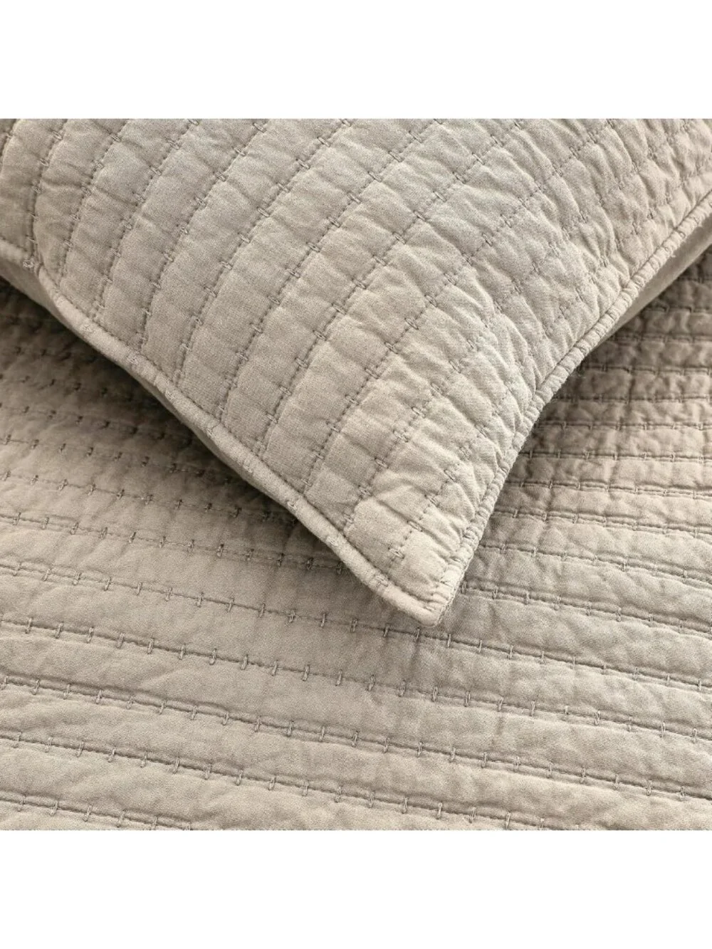 100% Cotton King Size Quilt Set, Channel Pick Stitch Design, Beige Flax Color